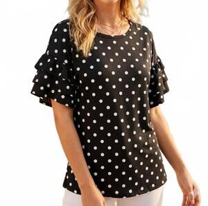 NEW CELESTE polka dot ruffle sleeve top in black